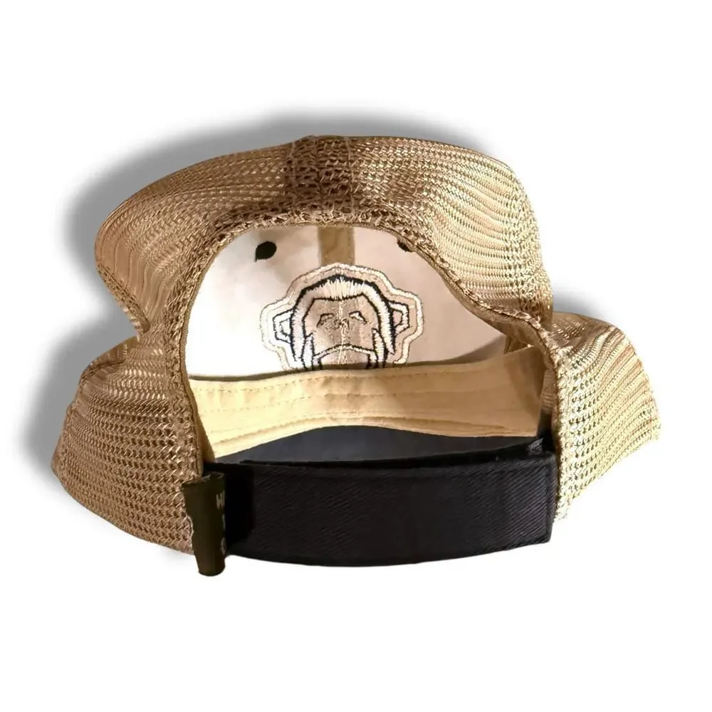 Howler Bros Trucker Hat Navy Tan Embroidered Monkey Logo Adjustable Hook & Loop